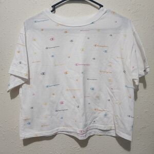 Champion White and Blue Short Sleeve Tee Crop